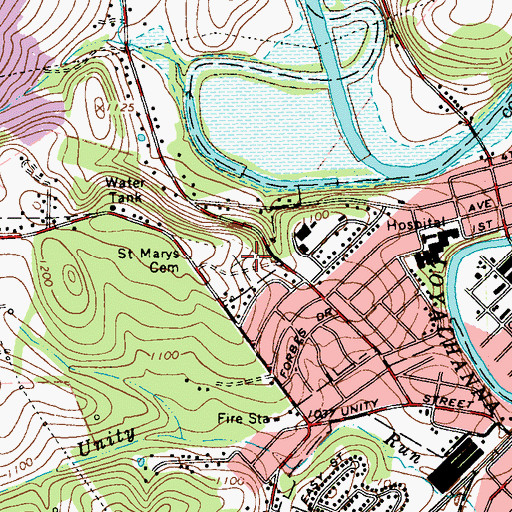Topographic Map of Saint Marys Cemetery, PA