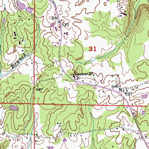 Topographic Map of Freewill Church, AL