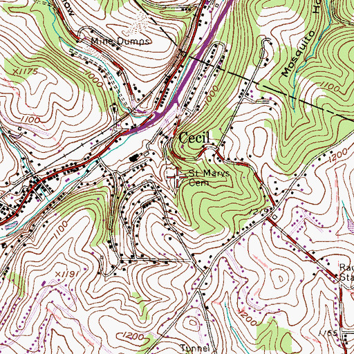 Topographic Map of Saint Mary's Cemetery, PA
