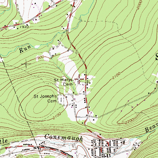 Topographic Map of Saint Mary's Byzantine Catholic Cemetery, PA