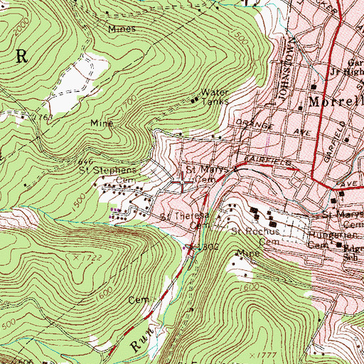 Topographic Map of Saint Marys Byzantine Catholic Cemetery, PA