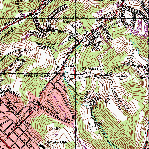Topographic Map of Saint Mary's - Saint Mary Czestochowa Cemetery, PA
