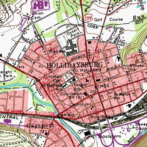 Topographic Map of Saint Marys Cemetery, PA