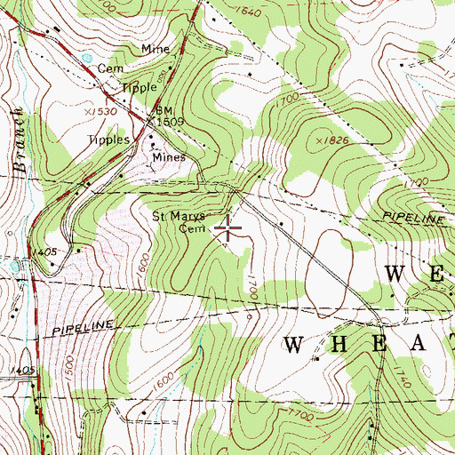 Topographic Map of Saint Marys Cemetery, PA