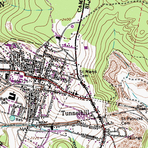 Topographic Map of Saint Marys Cemetery, PA