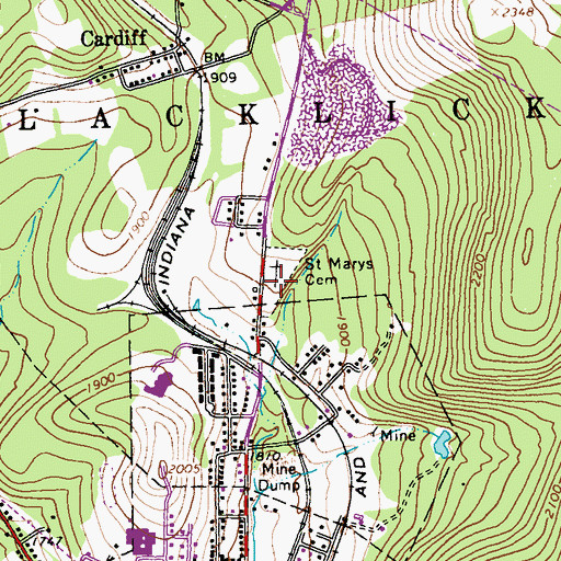 Topographic Map of Saint Marys Cemetery, PA
