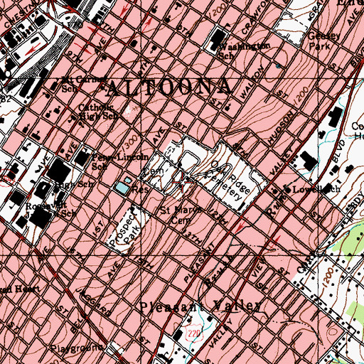 Topographic Map of Saint Marys Cemetery, PA