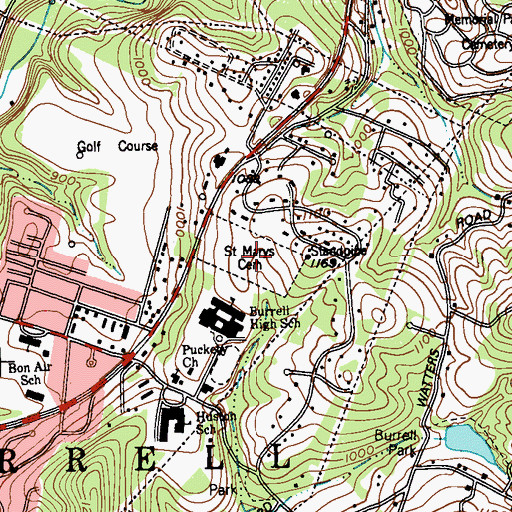 Topographic Map of Saint Marys Cemetery, PA