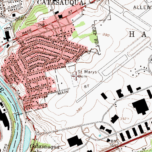 Topographic Map of Saint Marys Cemetery, PA