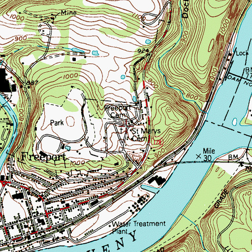 Topographic Map of Saint Marys Cemetery, PA