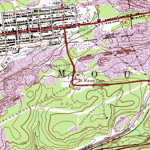 Topographic Map of Saint Marys Cemetery, PA