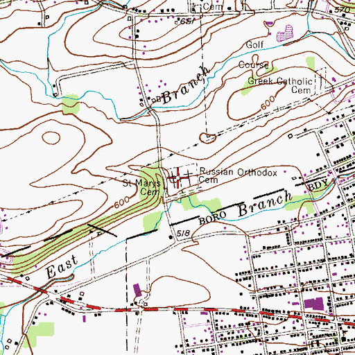 Topographic Map of Saint Marys Cemetery, PA