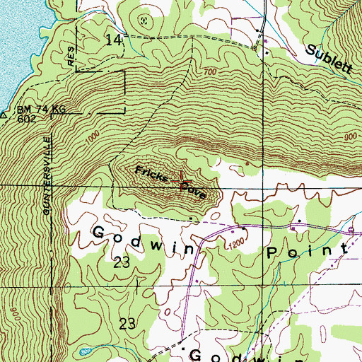 Topographic Map of Fricks Cove, AL