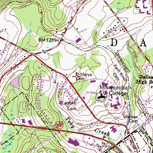 Topographic Map of Saint Marys Cemetery, PA