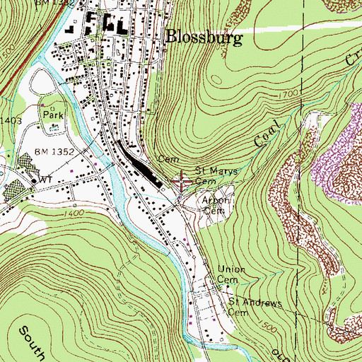 Topographic Map of Saint Mary's Cemetery, PA
