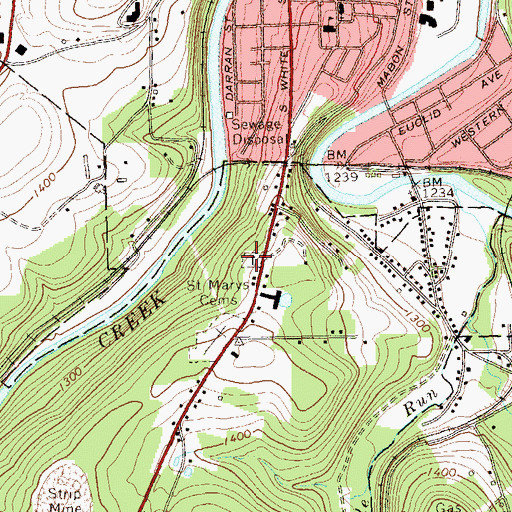 Topographic Map of Saint Marys Catholic Cemetery Original, PA