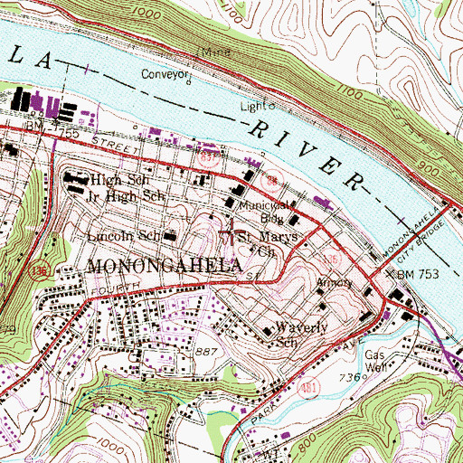 Topographic Map of Saint Marys Church, PA
