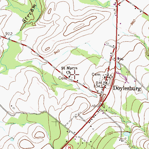 Topographic Map of Saint Marys Church, PA