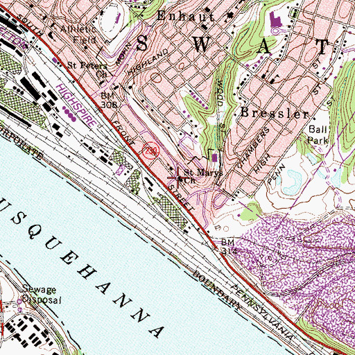 Topographic Map of Saint Marys Church, PA