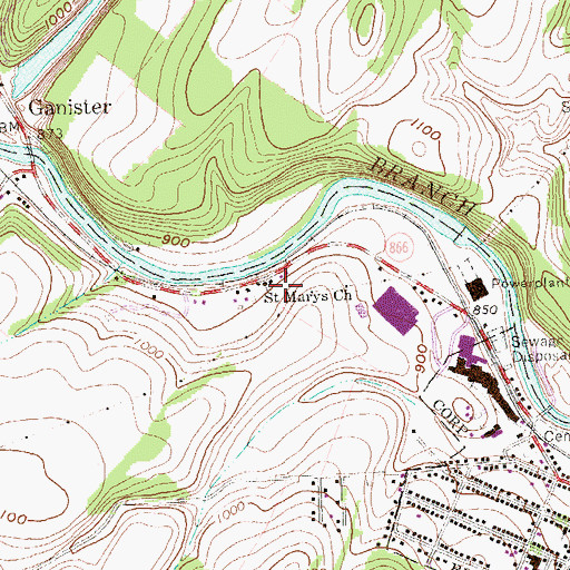 Topographic Map of Saint Marys Church, PA