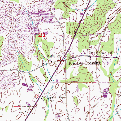 Topographic Map of Fridays Crossing, AL
