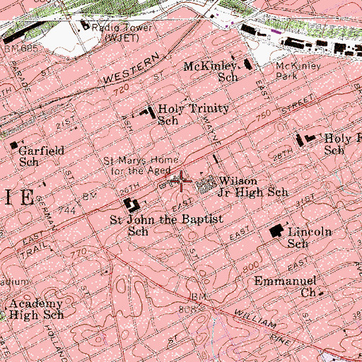 Topographic Map of Saint Marys Home for the Aged, PA