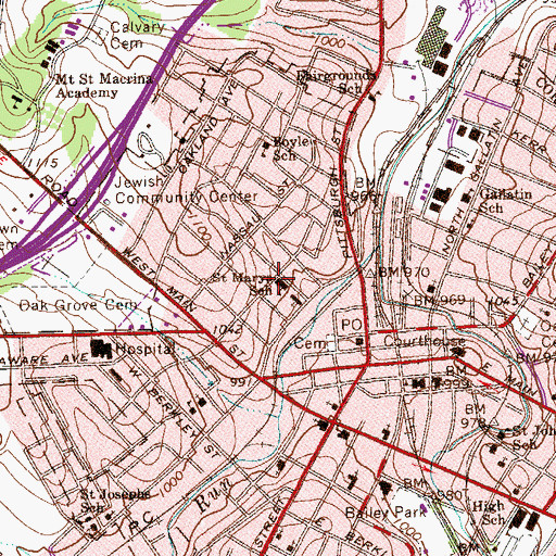 Topographic Map of Saint Marys School, PA