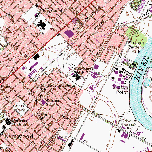 Topographic Map of Saint Marys School, PA