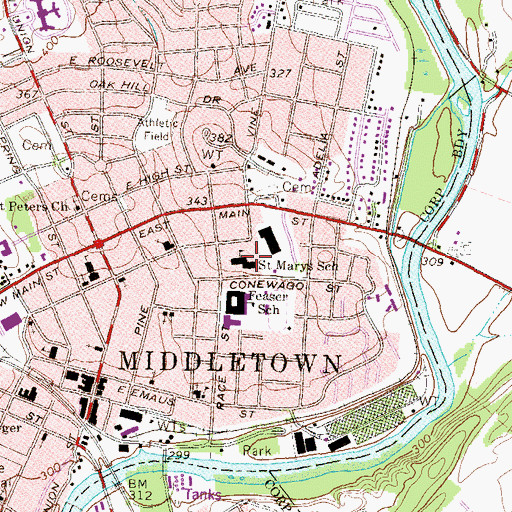Topographic Map of Saint Marys School, PA