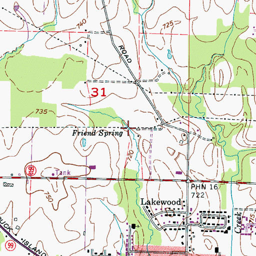Topographic Map of Friend Spring, AL