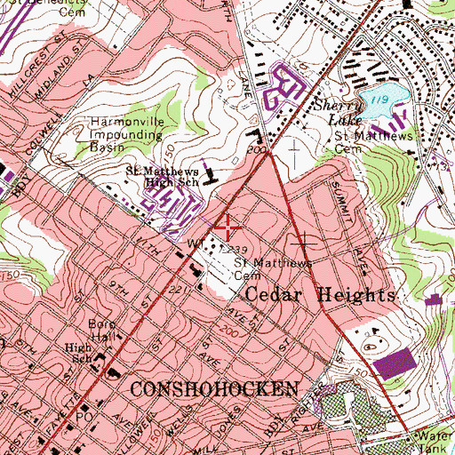 Topographic Map of Saint Mathews Cemetery, PA