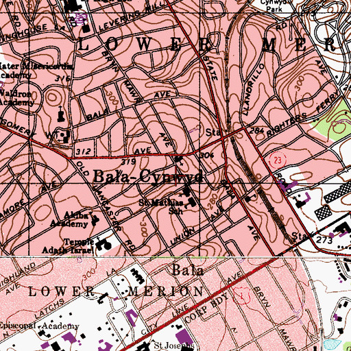 Topographic Map of Saint Mathias School, PA