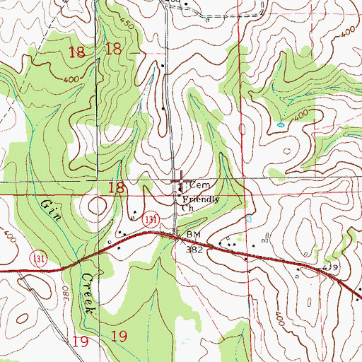 Topographic Map of Friendly Church, AL