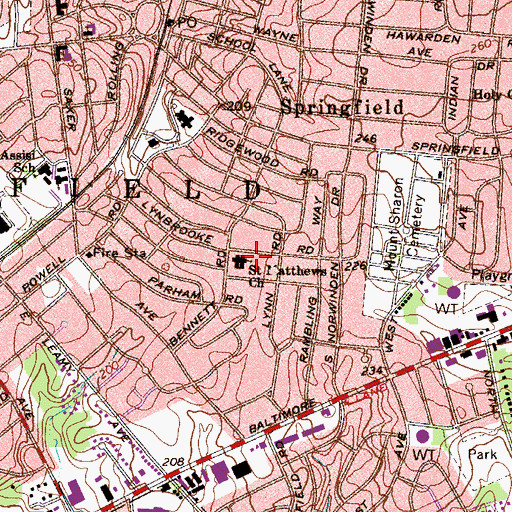 Topographic Map of Saint Matthews Church, PA