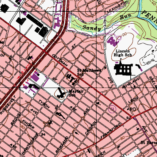 Topographic Map of Saint Matthews School, PA