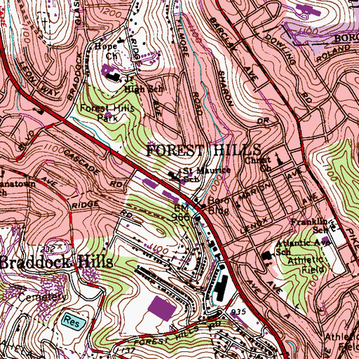 Topographic Map of Saint Maurice School, PA