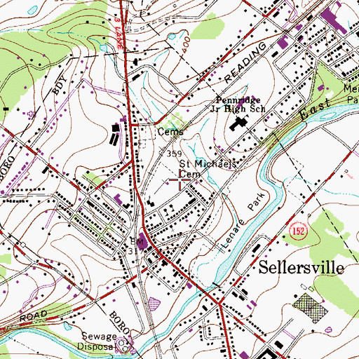 Topographic Map of Saint Michaels / Sellersville Cemetery, PA