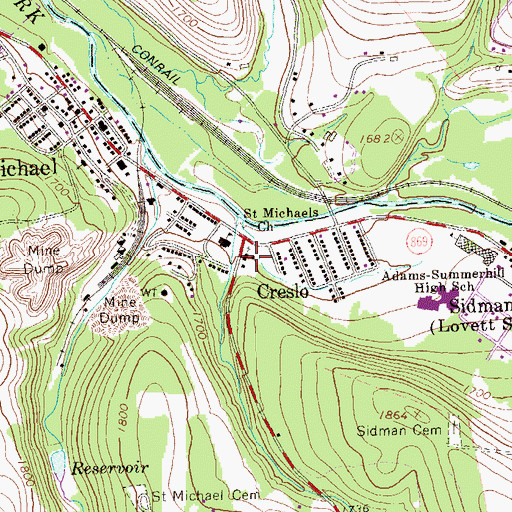 Topographic Map of Saint Michaels Church, PA