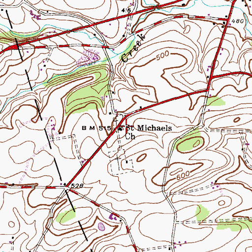 Topographic Map of Saint Michaels Church, PA