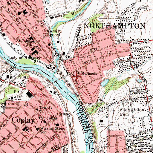 Topographic Map of Saint Michaels Church, PA