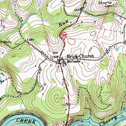 Topographic Map of Saint Michaels Church, PA