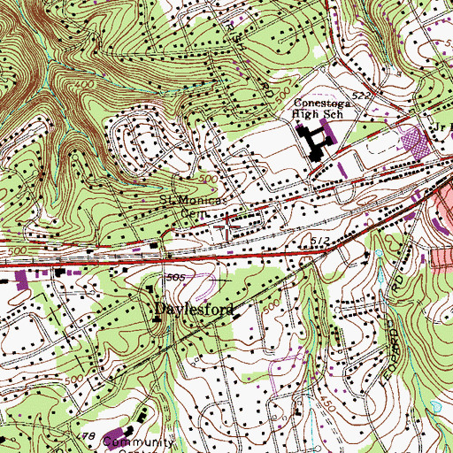 Topographic Map of Saint Monica Cemetery, PA