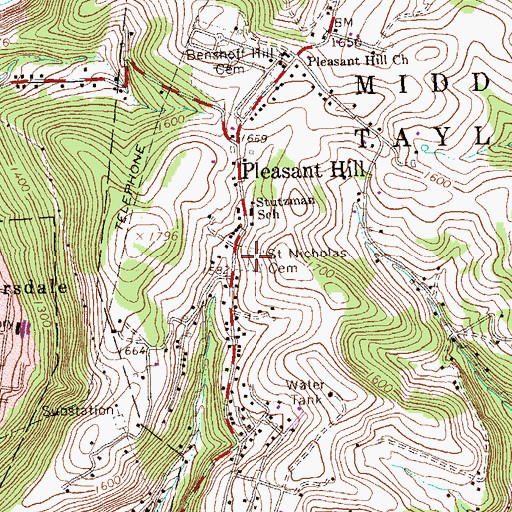 Topographic Map of Saint Nicholas Cemetery, PA