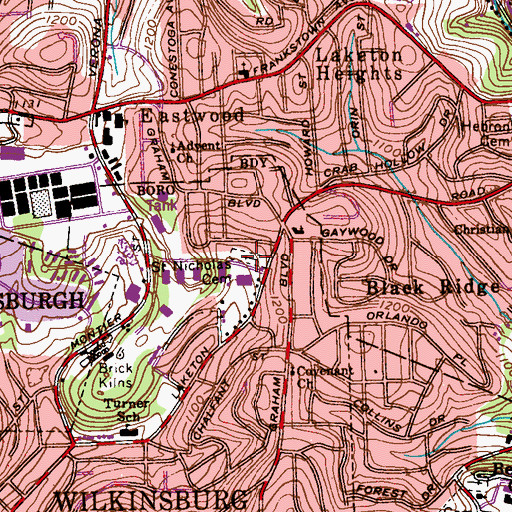 Topographic Map of Saint Nicholas Cemetery, PA