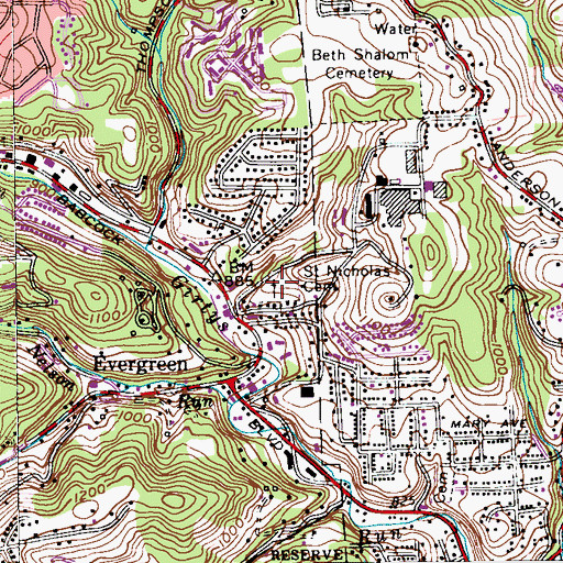 Topographic Map of Saint Nicholas Cemetery, PA