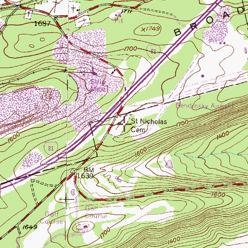 Topographic Map of Saint Nicholas Cemetery, PA