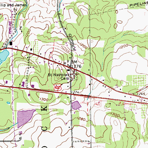 Topographic Map of Saint Nicholas Cemetery, PA