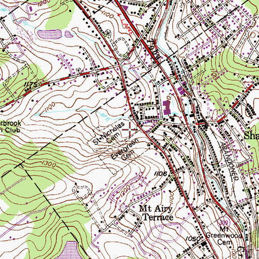 Topographic Map of Saint Nicholas Cemetery, PA