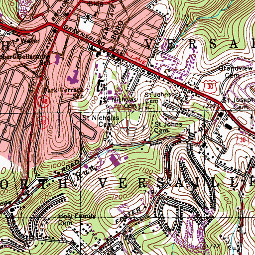 Topographic Map of Saint Nicholas Cemetery, PA