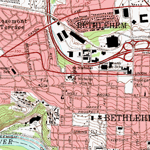 Topographic Map of Saint Nicholas Church, PA